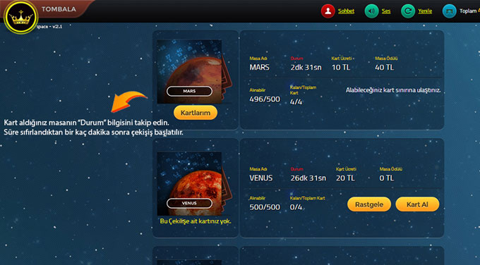 tombala durum bilgisi